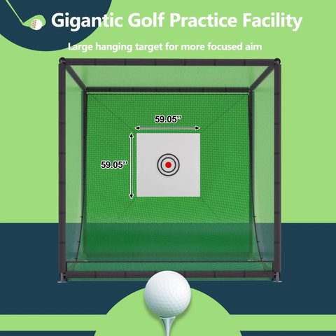 Backyard Golf Practice Net Cage With 10 By 10 By 10 Ft Metal Frame Hitting Net Kit for home training, large target focus