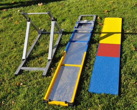 Parts of Beefy Durable Aluminum And Steel Dog Teeter Board With Rubber Skin Adjustable 21 To 27 Inches 12 Inch Wide on grass