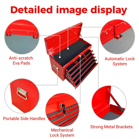 Detailed display of the 24 Inch Portable Metal Tool Box With Nine Ball Bearing Drawers And Slick Eva Linings for organized gear.