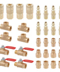 Brass One Quarter Inch NPT Air Fittings Kit All In One Heavy Duty Thirty Two Piece Set With Ball Valve Reducer Adapter