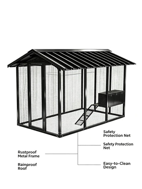 Beefy Large Walk-In Metal Chicken Coop And Outdoor Pet Enclosure Built To Last Heavy-Duty Galvanized Steel Cage 107x72x71 Inches