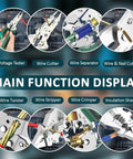 Main function display of 14 In 1 Wire Stripping Pliers With Rechargeable Battery, Built In Voltage Tester And Alarms, Green