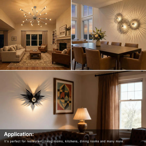 Interior with Dope Half Chrome Dimmable LED Edison Bulbs illuminating living and dining areas, creating warm atmosphere.