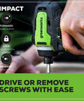 Person using 24V Max Cordless Brushless Drill And Impact Driver Combo Kit with forward, lock, and reverse settings visible.