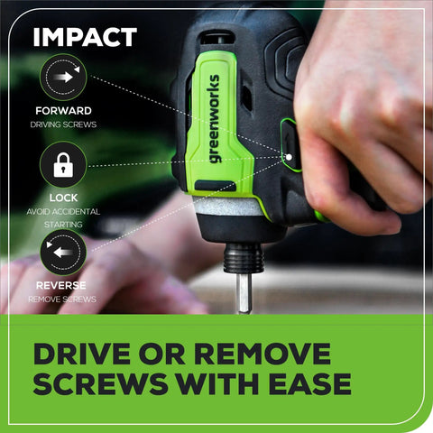 Person using 24V Max Cordless Brushless Drill And Impact Driver Combo Kit with forward, lock, and reverse settings visible.