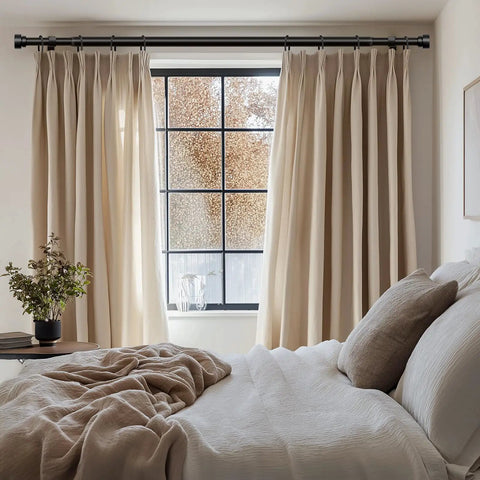 Built To Last Black Curtain Rod Set For Windows 48 To 84 Inches Adjustable 1 Inch Diameter With Decorative Finials in bedroom