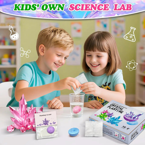 Kids using Crystal Growing Science Kit For Kids 16 Piece Party Favors Totally Great For Classrooms Goodie Bags And Holiday Gifts.