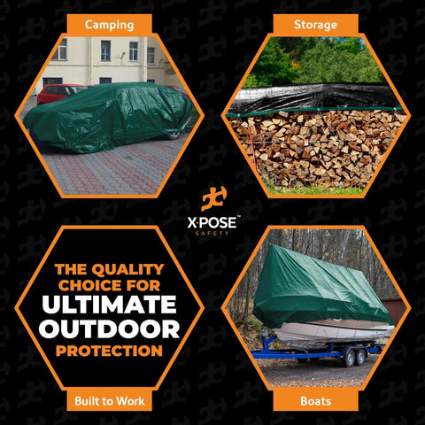Heavy Duty Poly Tarp 20 Ft By 30 Ft 10 Mil Thick Waterproof UV Blocking Outdoor Cover With Laminated Coating Reversible Green And Black