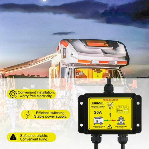 Automatic Transfer Switch For Home Generator 120V 20 Amp ATS With Rapid Less Than 30ms Switching Dual Power Source, RV setup