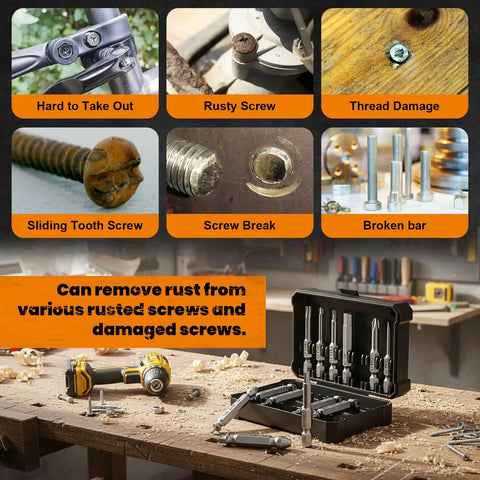 Go To 13 Piece Damaged Screw Extractor Kit for removing rusted and stripped screws and bolts with double head extractors and bits