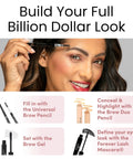 Woman using products to achieve perfectly balanced brows and eye look