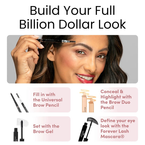 Woman using products to achieve perfectly balanced brows and eye look