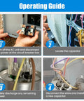 Installation guide for a 45 Plus 5uF Dual Run Start Capacitor For Heat Pumps And Air Conditioners, 370 440VAC CBB65.