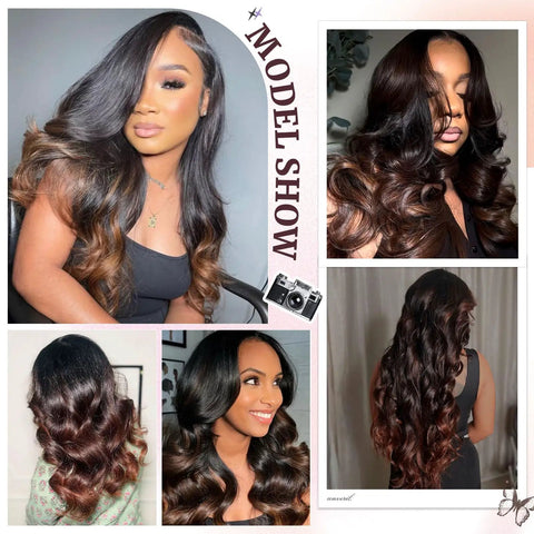 Body Wave Ombre Hair Bundles 16 Inch 100 Percent Real Human Hair T1B 2 30 Chestnut Brown Ombre Color Double Machine Weft