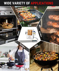 Wireless Meat Thermometer With Four Probes, 650 Ft Range, shown in use with grill, smoker, oven, and BBQ applications