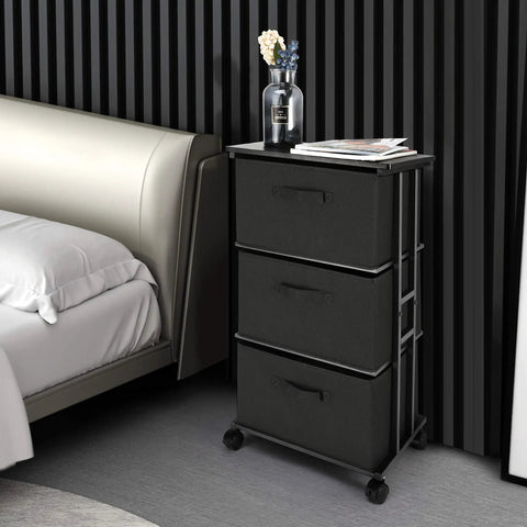 Three Drawer Fabric Dresser Tower With Sturdy Metal Frame For Bedroom And Closet Storage Black Vertical Organizer Unit For Home