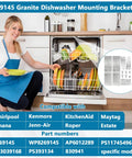 Straight Up Heavy Duty Dishwasher Mounting Bracket Kit For Granite Countertops With Stainless Bolts And Shims Compatible With Whirlpool Kenmore KitchenAid Replaces Wp8269145 Ps11745496 Makes Installing Solid Surfaces No Sweat 2 Pack displayed in a kitchen with a woman loading dishes