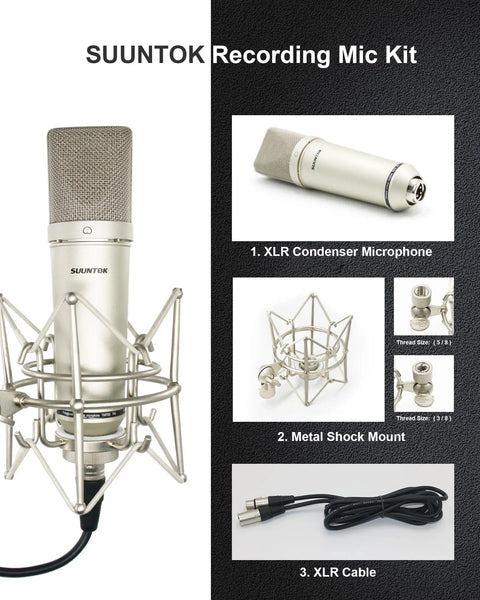 Professional XLR Condenser Microphone With 34mm Large Diaphragm Cardioid Pattern for Singing, Podcasting, YouTube, with metal shock mount and XLR cable, TM87KB Included, Sleek Silver Finish
