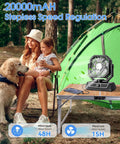 Rechargeable Portable Fan With 20000mAh Battery, USB C Powered, LED Lantern Included, table fan near camping tent