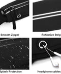 Waterproof Running Belt Fanny Pack for Men and Women with smooth zipper, reflective strips, splash protection, headphone cables