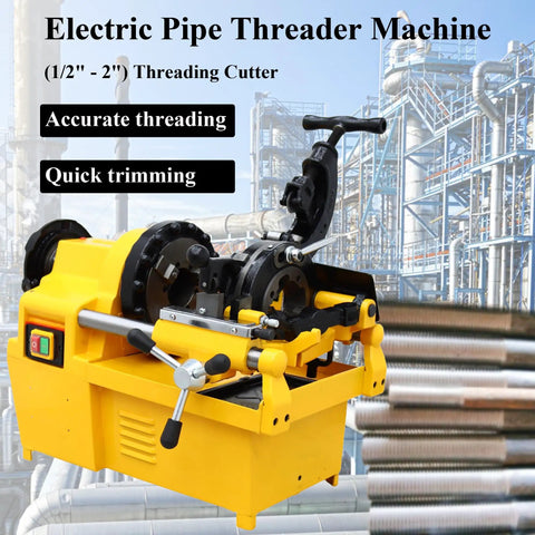 Heavy Duty Electric Pipe Threader 220V Threading Cutter For 1/2 To 2 Inch Steel Pipes with automatic oiling system.
