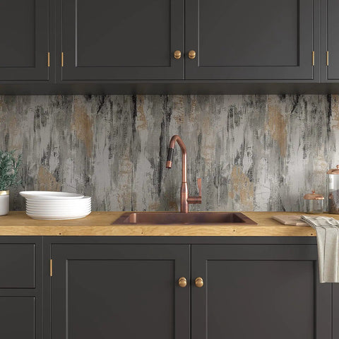 Kitchen backsplash with Extra Thick Concrete Wallpaper Peel And Stick Roll 15.7 Inch Wide By 354 Inch Long Waterproof Self Adhesive Cement Texture.