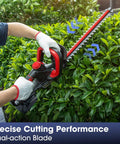 Person using Cordless Hedge Trimmer For 18V Battery, 22 Inch Dual Action Blade With Safety Lock, 1600 RPM, Red