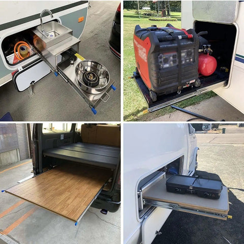Beefed Up Heavy Duty Drawer Slides With Lock And Full Extension 850mm metal rail guides in outdoor camper setup