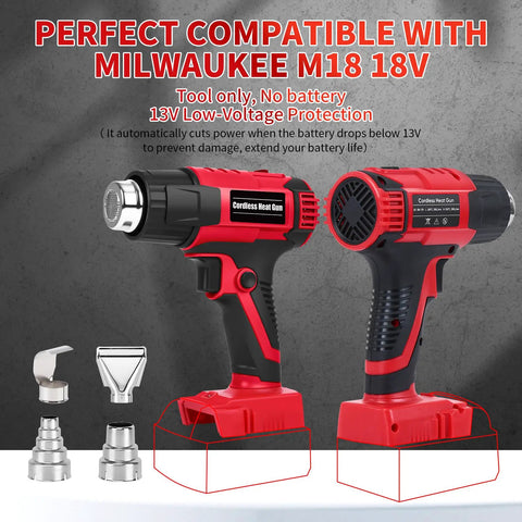 Cordless Heat Gun 380W Fast Heating Up To 1022F And 572F, Compatible With M18 18V Battery, Portable Hot Air Tool With LED Light