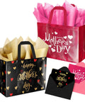 2 Pack Mother's Day Gift Bags With Tissue Paper And Cards Reusable Nonwoven Gift Totes For Mom Grandma Grandmother 12.6 Inches Pink And Black Gold