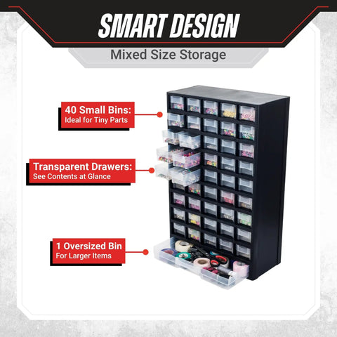 41 Drawer Plastic Tool Organizer Storage Bin With Drawers For Hardware Craft Beads Toys Nuts And Bolts Garage Workshop Home Organization Must Have Durable Plastic Construction With Sturdy Stackable Trays And Easy Drawer Access