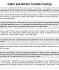 Image of troubleshooting notes for RFID readers detailing solutions for data transfer, reading distance, and card swiping issues.