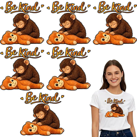 Cute Babys Monkey Punchs Team DTF Transfers for DIY T Shirts and Apparel, Be Kind design, 7x7 inches vinyl decals.
