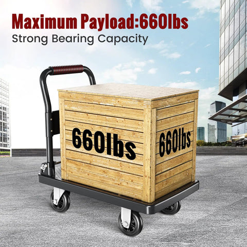 Upgraded Foldable Push Cart Dolly With 660 Lb Capacity Heavy Duty Moving Platform Hand Truck With Wooden Crate