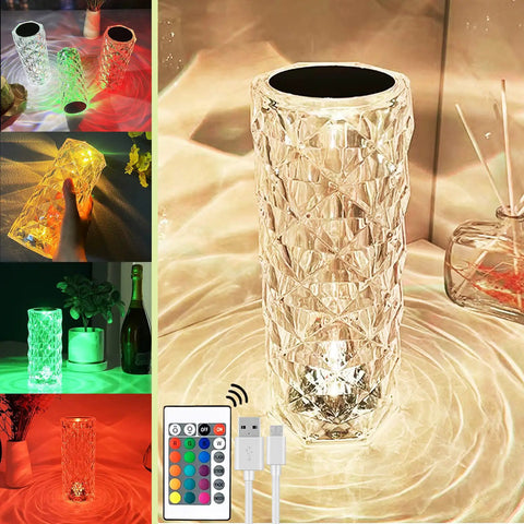 Rose Crystal Table Lamp With 16 Colors RGB Lights, Touch And Remote Control, USB Rechargeable 2000mAh Battery