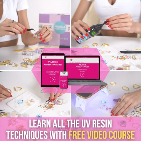 Complete UV Resin Jewelry Making Kit With Fast Curing Lamp And Flexible Molds, Premium DIY Craft Set For Beginners Featuring Shimmer Glitter Pieces And Dead Simple Video Guide