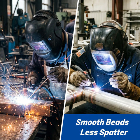 Two welders using Pro Grade TIG Welding Rods 20 Pcs ER308L Stainless Steel Filler Wire 1/16 x 16 In for precise welding in a shop.