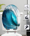 Generic Elongated Resin Toilet Seat for Bathroom with wave design, metal hinges, and easy installation features.