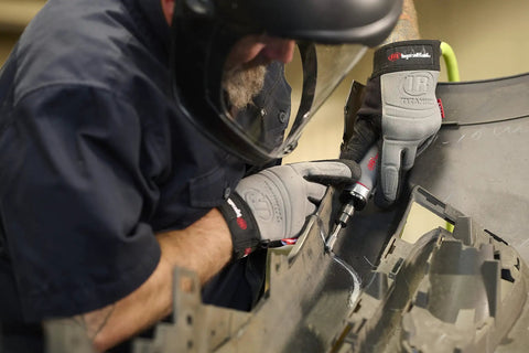 Person using Beast Power Air Die Grinder With 25,000 RPM And 0.4 HP, 1/4 Inch Collet, Rear Exhaust, Ergonomic Grip on metal in workshop
