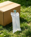 Inflatable Air Pillows for Shipping and Storage, 200 Pack, Space Saving Packaging Bags Made of PE Film, Easy One Way Valve for Fast Inflation, Collision Protection, Pro Grade for Fulfillment Centers and Warehouses beside cardboard box