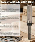Knockout 4 Pc Top Bearing Flush Trim Router Bit Set With Quarter Inch Shank Premium Solid Carbide Blades on wooden table