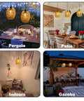 2 Pack Battery Operated Handwoven Natural Rattan Chandeliers Egg Shaped Boho Pendant Lights Waterproof Outdoor Indoor Gazebo Patio Decor Rad Design Hella Stylish in dining areas, pergola, and indoor settings.
