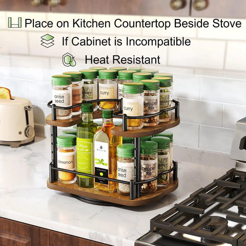 Two Tier In Cabinet Spice Rack Organizer With Rotating Lazy Susan No Brainer Space Saver For 11 Inch Wide Cabinets on counter