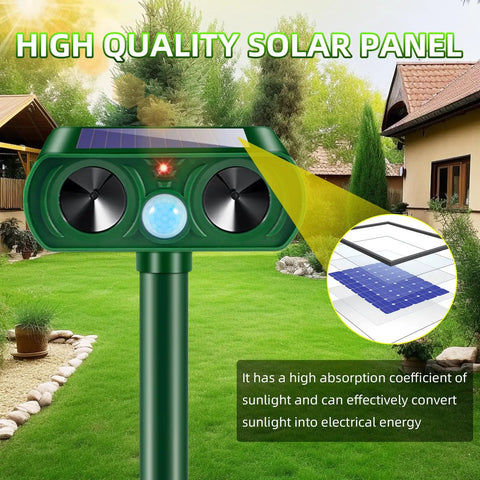 4 Pack Upgraded Sonic Ultrasonic Deer Repellent Devices With Solar Power Waterproof Outdoor Motion Sensor Deterrent For Cats Squirrels Rabbits Raccoons Skunks In Your Yard, green solar panel