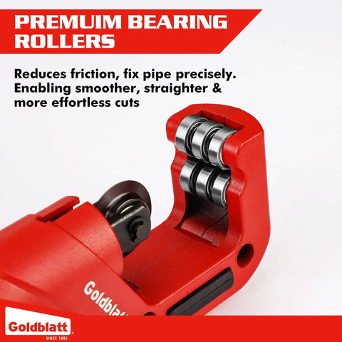 Close-up of the No Nonsense CSST Tubing And Copper Pipe Cutter for conduit, showing six-roller design for burr-free cuts.