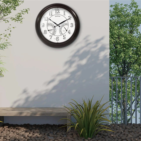 Must Have 24 Inch Indoor Outdoor Lighted Clock With Self Illuminated Face Waterproof 3 In 1 Weather Station Including Thermometer And Hygrometer Metal Clock In Oil Rubbed Bronze Finish Night Light on outdoor wall