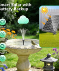 Go To Solar Fountain Pump With Battery Backup For Bird Bath And Garden, 8.5W solar panel and spray in garden setting.