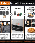 Instructions for Keinve 3 In 1 Sandwich Maker And Waffle Iron With Removable Non Stick Plates for easy cooking steps.