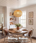 Mgcanyu 16in Rattan Pendant Light, Boho Wicker Hanging Lamp for Dining Room illuminating a round wooden table.