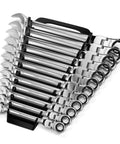 Flex Head Ratcheting Wrench Set 12 Piece Metric Six Point Box End With 120 Tooth Precision Gear for tight spaces and damaged bolts.